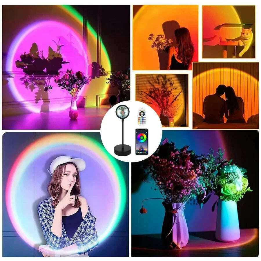 USB LED Projector Night Lights RGB Sunset Atmosphere Night Lamp With Remote For Bedroom Broadcast Photography Background Decor - KIMLUD