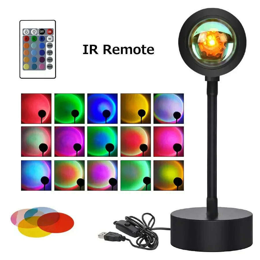 USB LED Projector Night Lights RGB Sunset Atmosphere Night Lamp With Remote For Bedroom Broadcast Photography Background Decor - KIMLUD