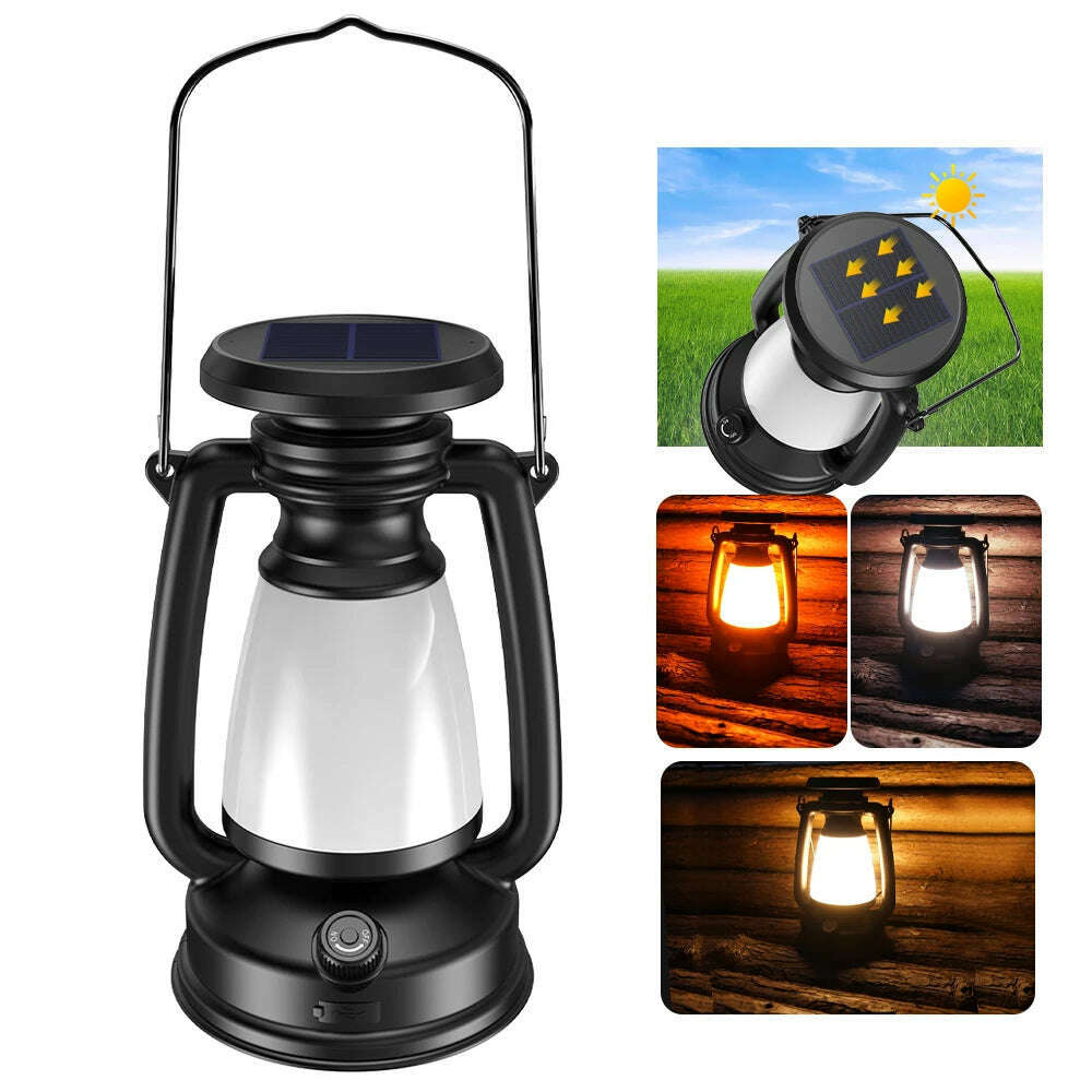 USB Rechargeable Camping Light Portable Camping Lanterns Hanging Tent Light 3000-5000K Stepless Dimming with Solar Charging - KIMLUD