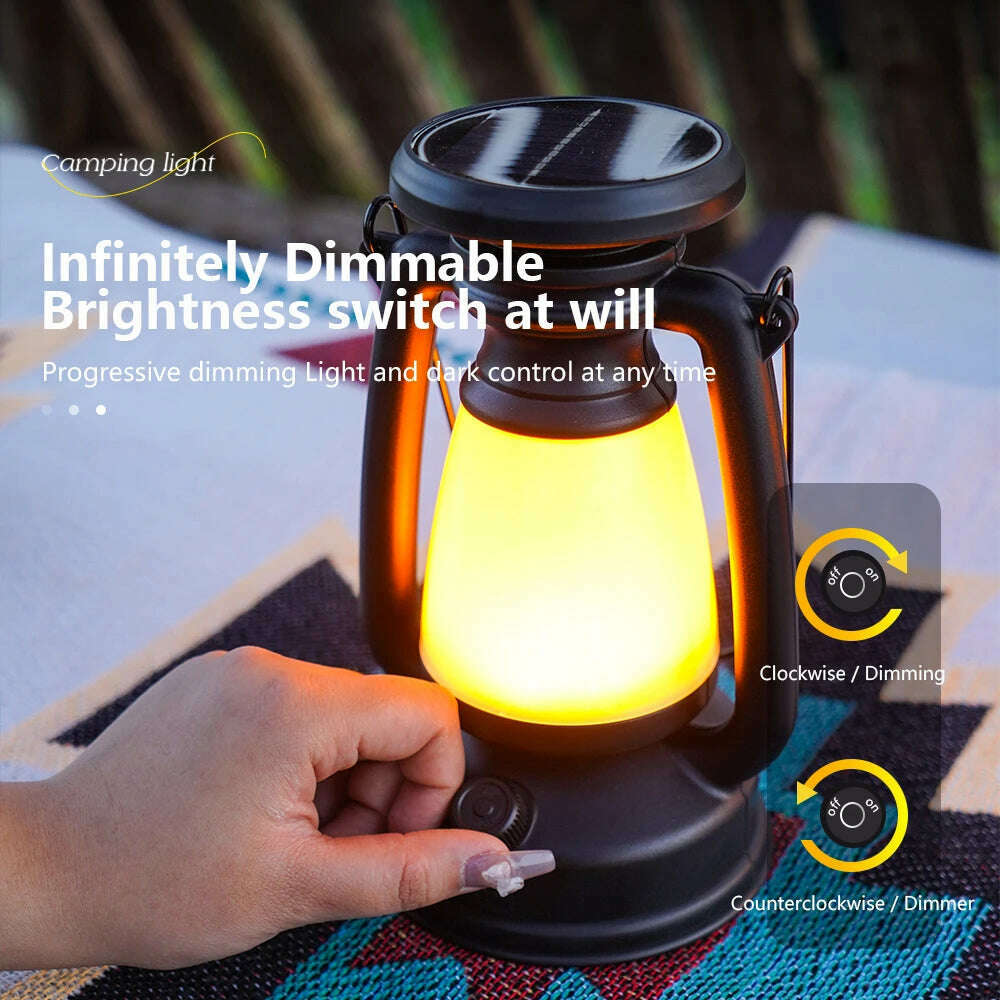 USB Rechargeable Camping Light Portable Camping Lanterns Hanging Tent Light 3000-5000K Stepless Dimming with Solar Charging - KIMLUD