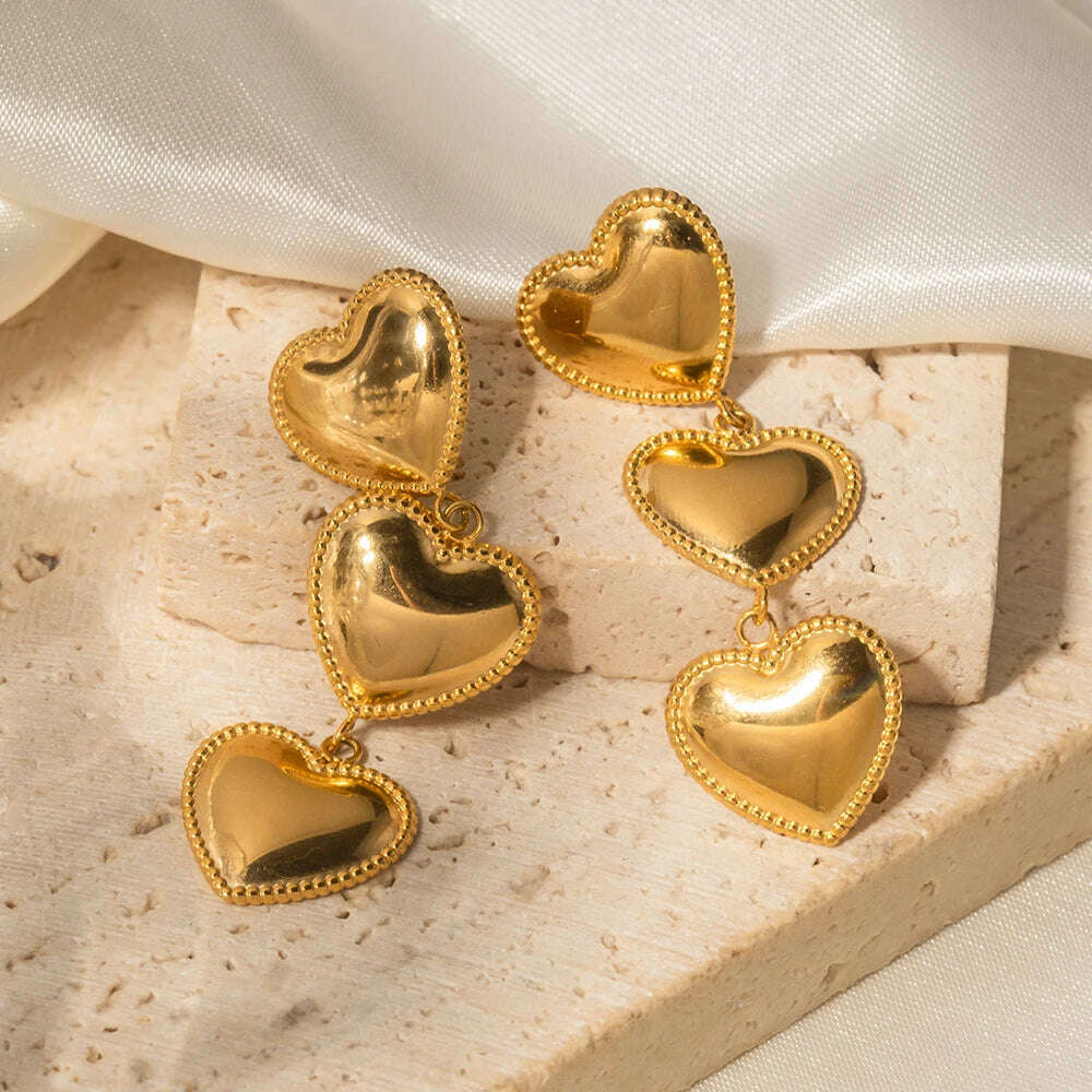 Uworld Elegant Statement Stainless Steel 18k Gold Plated Heart Earrings Love Themed Valentines Day Jewelry Gift aretes de - KIMLUD