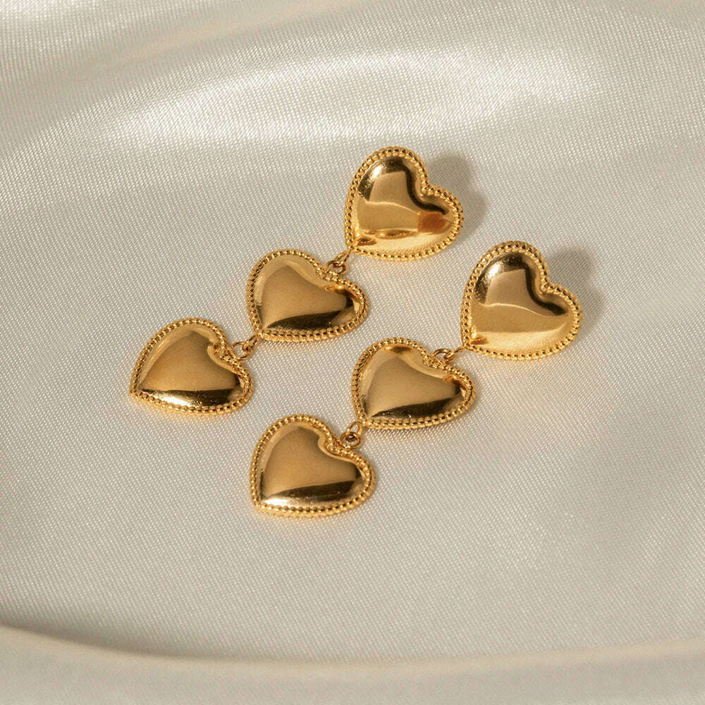 Uworld Elegant Statement Stainless Steel 18k Gold Plated Heart Earrings Love Themed Valentines Day Jewelry Gift aretes de - KIMLUD