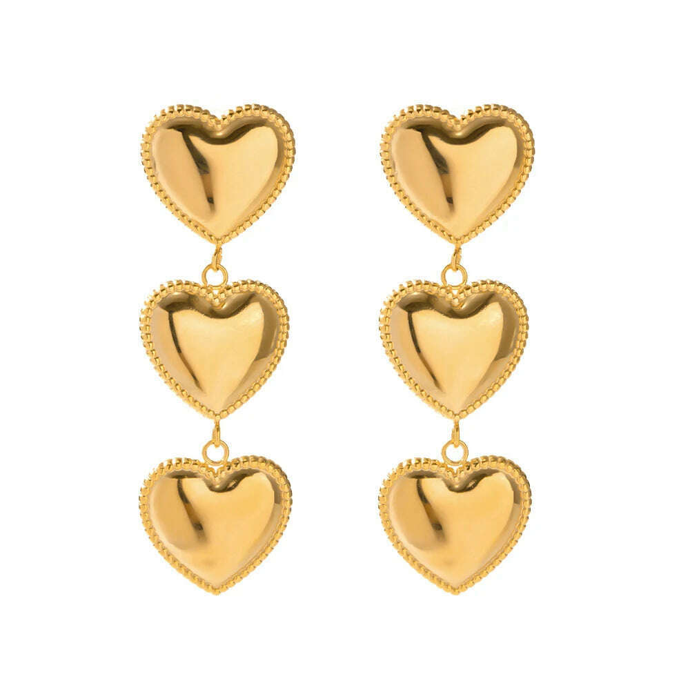 KIMLUD, Uworld Elegant Statement Stainless Steel 18k Gold Plated Heart Earrings Love Themed Valentines Day Jewelry Gift aretes de, JDE2303038, KIMLUD APPAREL - Womens Clothes