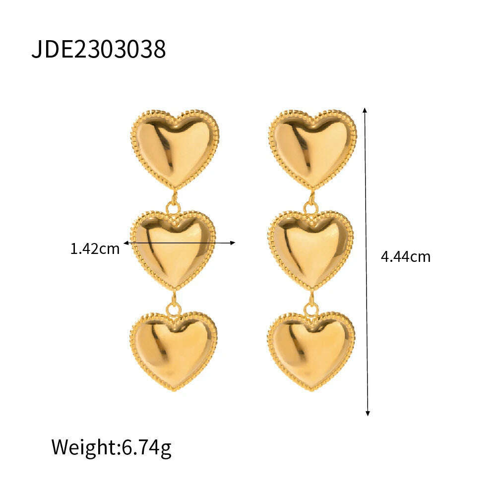 Uworld Elegant Statement Stainless Steel 18k Gold Plated Heart Earrings Love Themed Valentines Day Jewelry Gift aretes de - KIMLUD