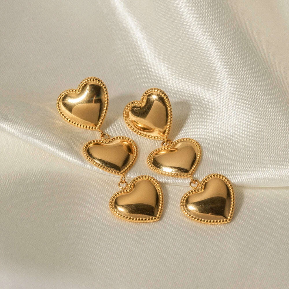 Uworld Elegant Statement Stainless Steel 18k Gold Plated Heart Earrings Love Themed Valentines Day Jewelry Gift aretes de - KIMLUD