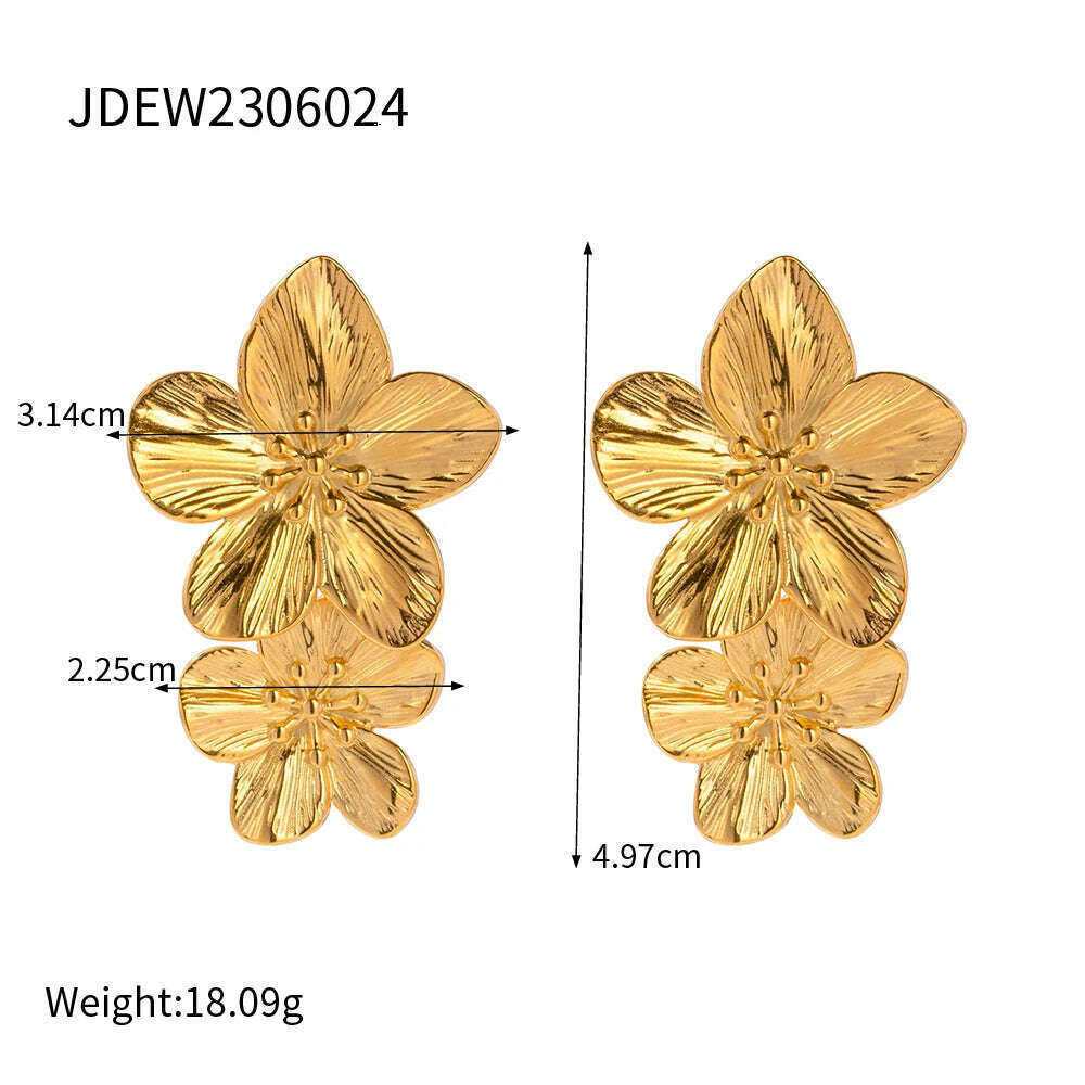 KIMLUD, Uworld Hypoallergenic Stylish Vintage Flower Stud Earrings Premium 18k Gold Plated Stainless Steel For Women Party сережки женск, JDEW2306024, KIMLUD APPAREL - Womens Clothes