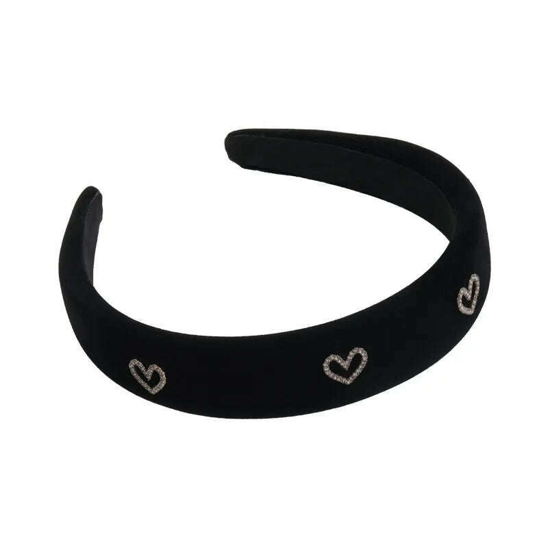 UXSL Retro Velvet Rhinestone Love Heart Headband for Women's Temperament Elegant Hair band Wide Hair Hoop Hair Accessories Gifts - KIMLUD