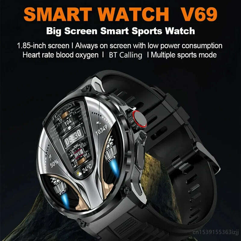 V69 Bluetooth Call Smart Watch 1.85 Inch Large Screen Men Sports Fitness Tracker Heart Rate Health Monitor 710mAh Smartwatch - KIMLUD