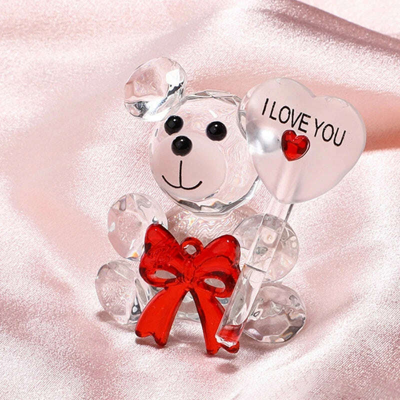 Valentines Day Gift I Love You Crystal Bear Artificial Rose Flowers Teacher Mothers Day Wedding Birthday Party Gifts for guests - KIMLUD