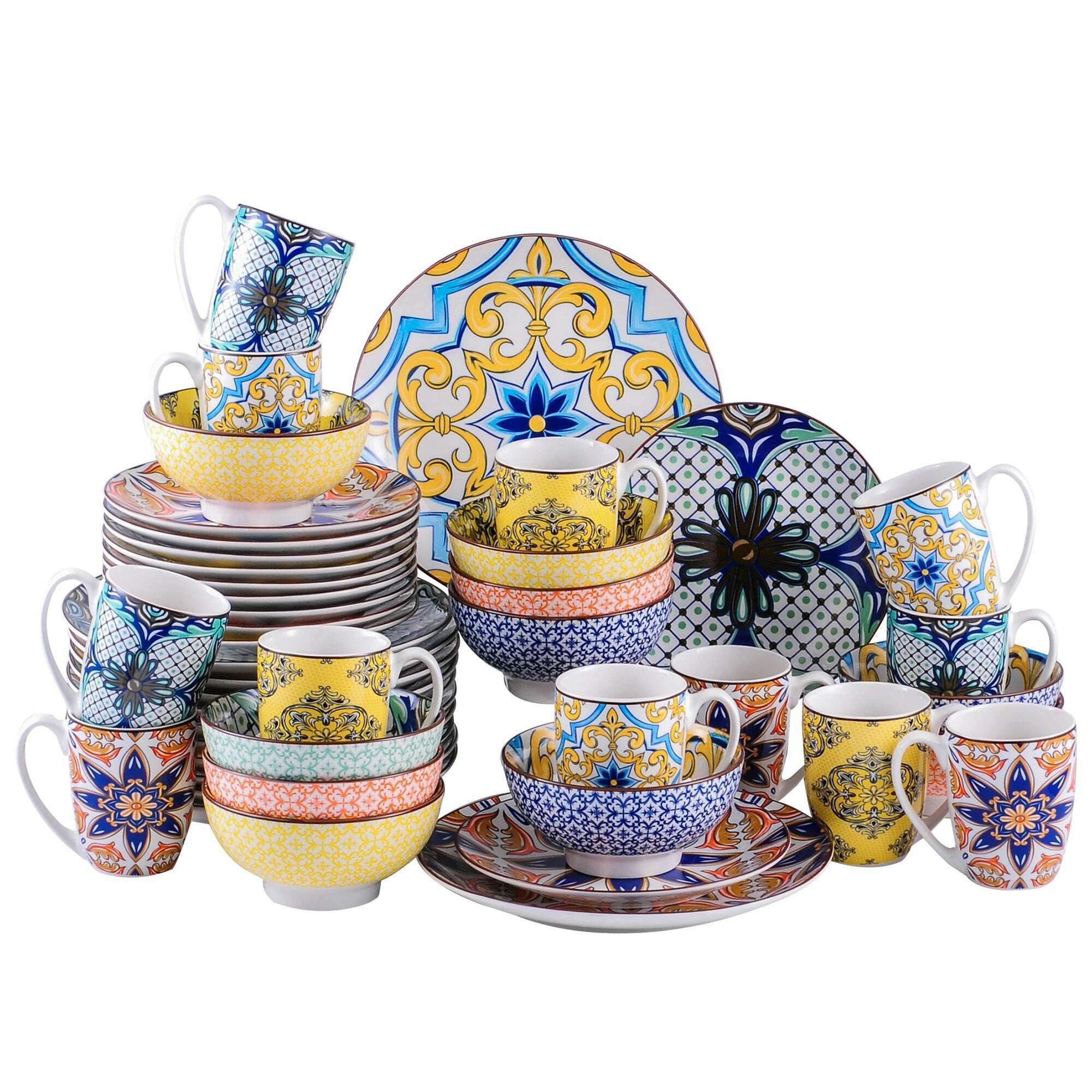 VANCASSO 16/32/48-Piece Jasmin Pattern Porcelain Tableware Dinnerware Dinner Set with Dinner Plate,Dessert Plate,Bowl,Mug Set - KIMLUD