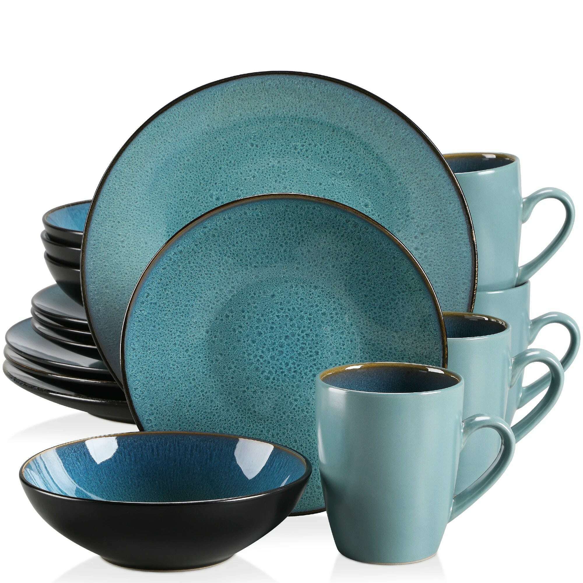 KIMLUD, VANCASSO BUBBLE 16/32/48-Piece Tableware Set Vintage Ceramic Blue/Brown Stoneware Set with Dinner&Dessert Plate,Bowl,Coffee Cups, Green-16-Piece / United States, KIMLUD APPAREL - Womens Clothes