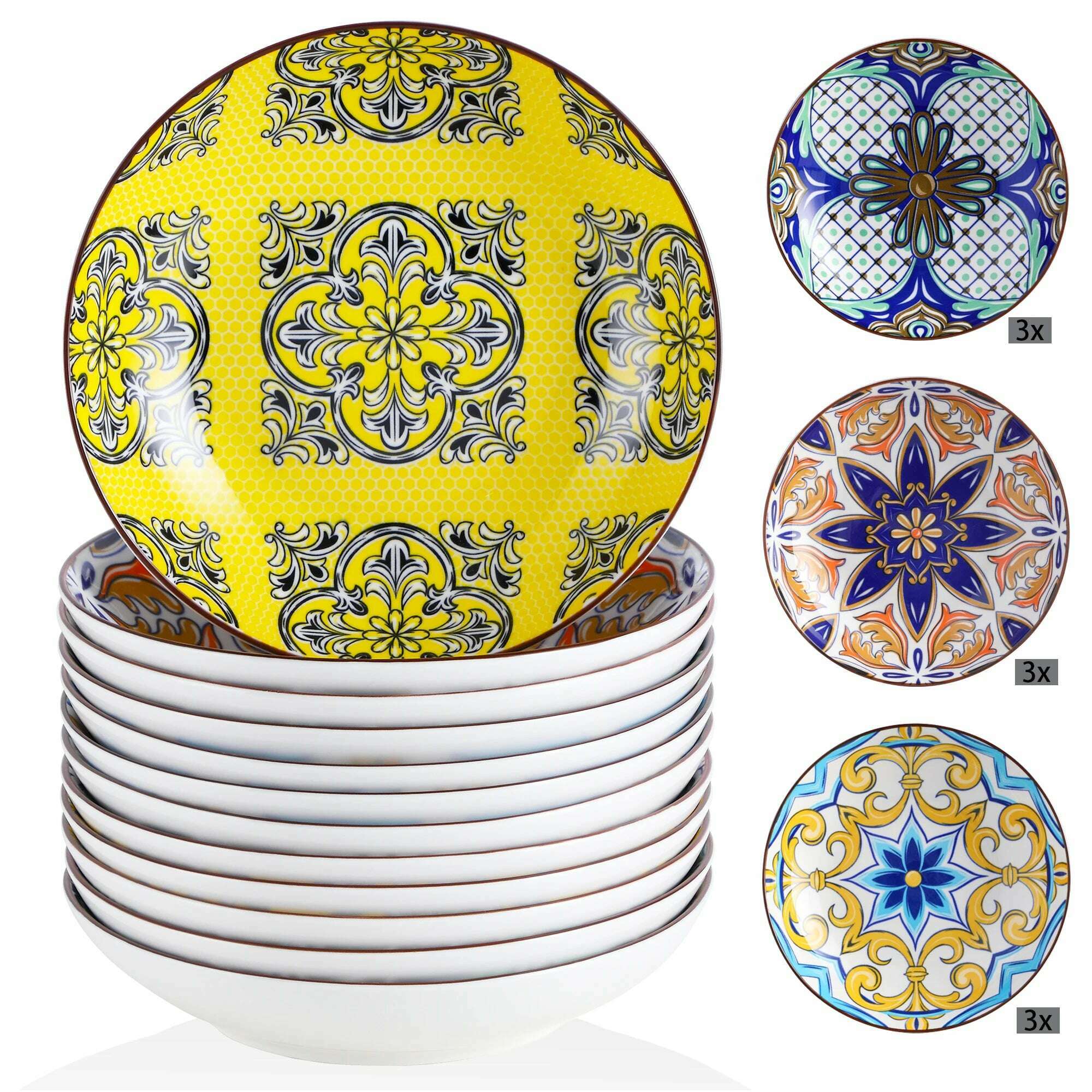 Vancasso JASMIN 4/8/12 Piece Porcelain Soup Plate Set Aladin Style 21cm 700ml Soup Plate Bowl Service for 4/8/12 Person - KIMLUD