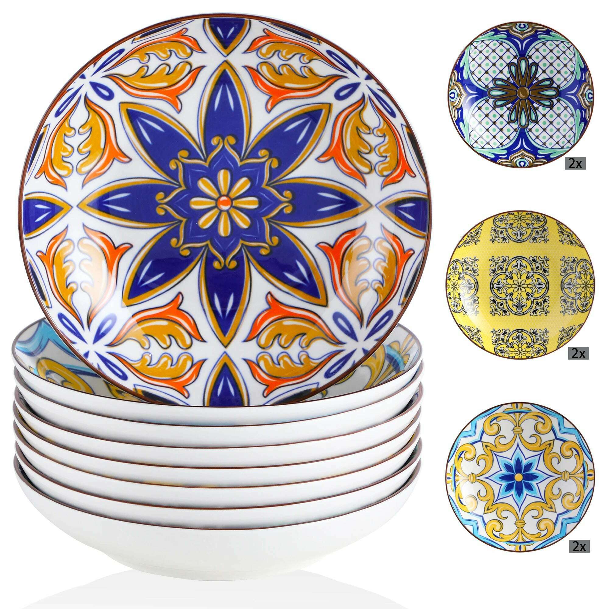 KIMLUD, Vancasso JASMIN 4/8/12 Piece Porcelain Soup Plate Set Aladin Style 21cm 700ml Soup Plate Bowl  Service for 4/8/12 Person, 8-pieces / GERMANY, KIMLUD APPAREL - Womens Clothes