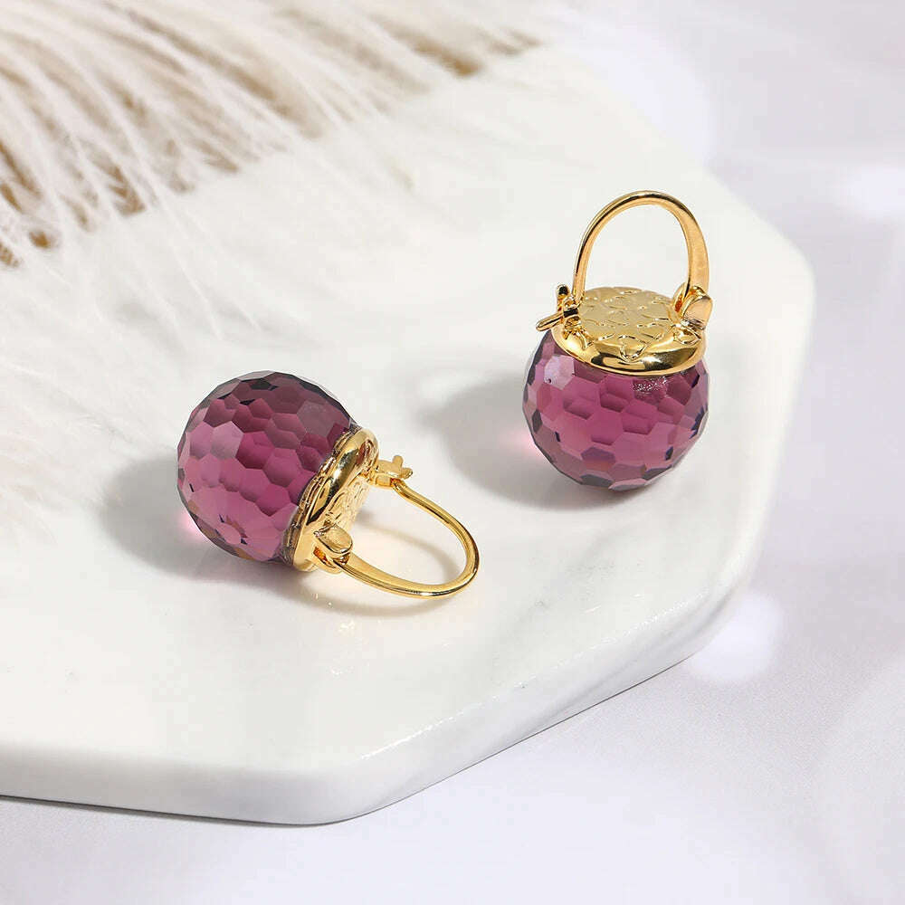 KIMLUD, Vanssey Luxury Fashion Jewelry Purple Austrian Crystal Ball Heart Drop Earrings Wedding Party Accessories for Women 2021 New, Magenta, KIMLUD APPAREL - Womens Clothes