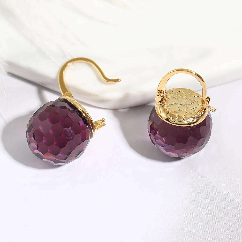 Vanssey Luxury Fashion Jewelry Purple Austrian Crystal Ball Heart Drop Earrings Wedding Party Accessories for Women 2021 New - KIMLUD