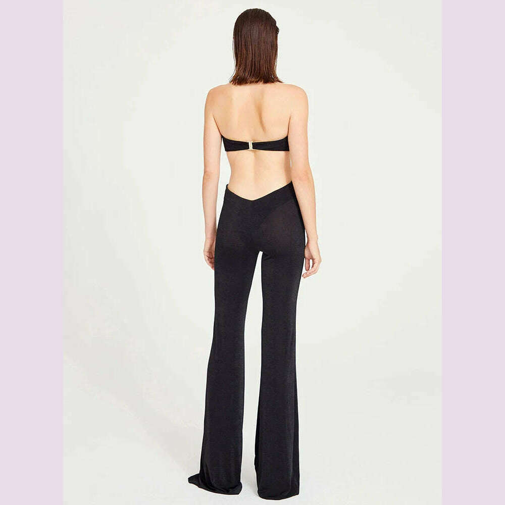 KIMLUD, VC Black Jumpsuit With Gold Lining 3D Stero Flower Details Key Hole Halter Backless Hollow Out Rommpers Cocktail Party Outfits, KIMLUD Womens Clothes