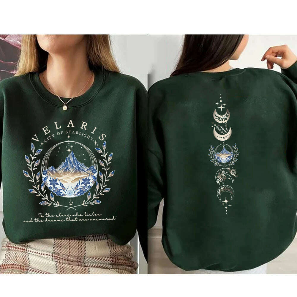 KIMLUD, Velaris ACOTAR Sweatshirt Velaris City of Starlight Front and Back Print SJM Hoodie Night Court Sarah J Mass Crewneck Sweatshirt, Dark Green / XXXL, KIMLUD APPAREL - Womens Clothes