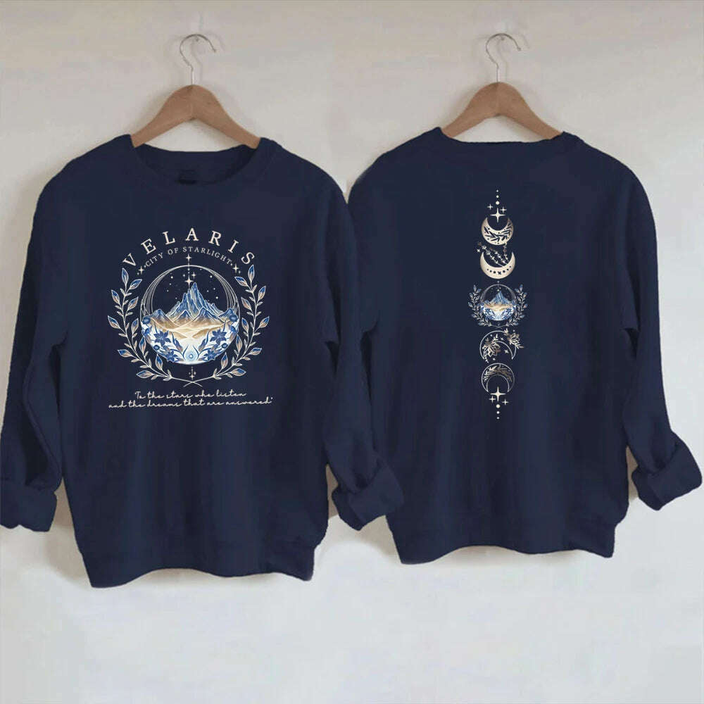 KIMLUD, Velaris ACOTAR Sweatshirt Velaris City of Starlight Front and Back Print SJM Hoodie Night Court Sarah J Mass Crewneck Sweatshirt, Navy Blue / XXXL, KIMLUD APPAREL - Womens Clothes