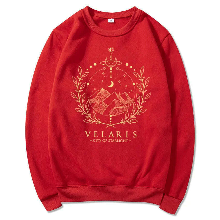 KIMLUD, Velaris Sweatshirt A Court of Thorns and Roses Sarah J Maas Hoodie Night Court Sweater Velaris City of Starlight SJM Sweatshirts, Red / S, KIMLUD APPAREL - Womens Clothes