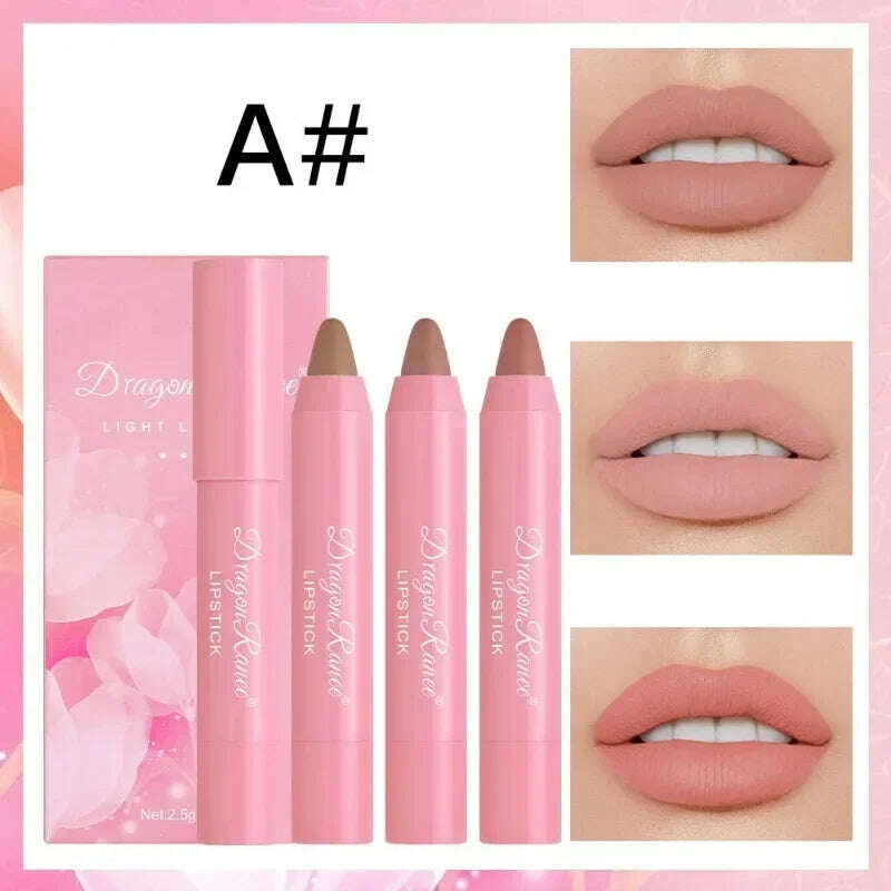 KIMLUD, Velvet Lipstick Set 3pcs Crayon Lip Stick Set Matte Nude Color Lipstick Pen Makeup Smooth High Color Rendering Lip Rouge Sticks, KIMLUD Womens Clothes