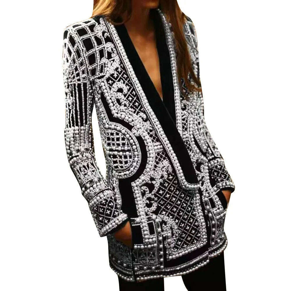 KIMLUD, VGH High Street Patchwork Embroidered Flares Blazer For Women V Neck Long Sleeve Hidden Breasted Coats Female Spring Clothes New, KIMLUD Womens Clothes