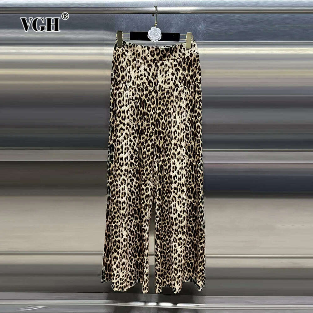 KIMLUD, VGH Hit Color Leopard Printing Loose Trousers For Women High Waist Spliced Zipper Streetwear Wide Leg Pants Female Fashion Style, KIMLUD Womens Clothes