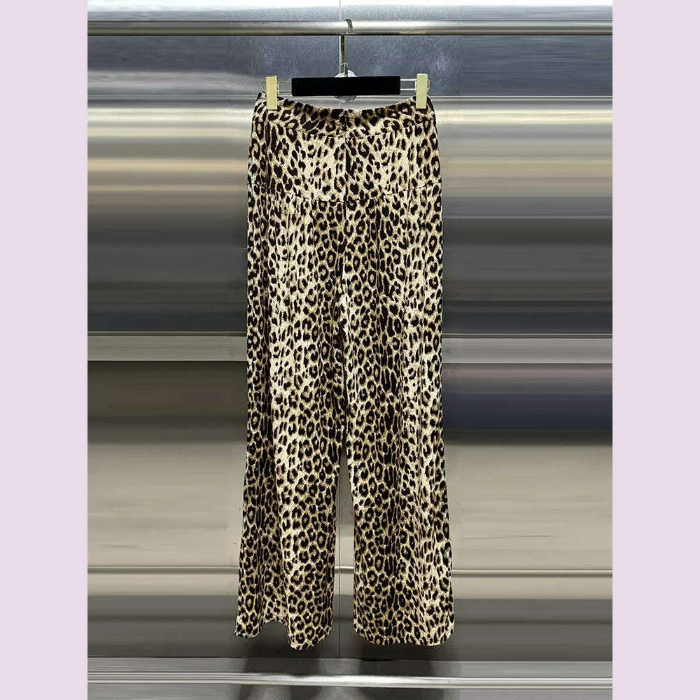 KIMLUD, VGH Hit Color Leopard Printing Loose Trousers For Women High Waist Spliced Zipper Streetwear Wide Leg Pants Female Fashion Style, KIMLUD Womens Clothes