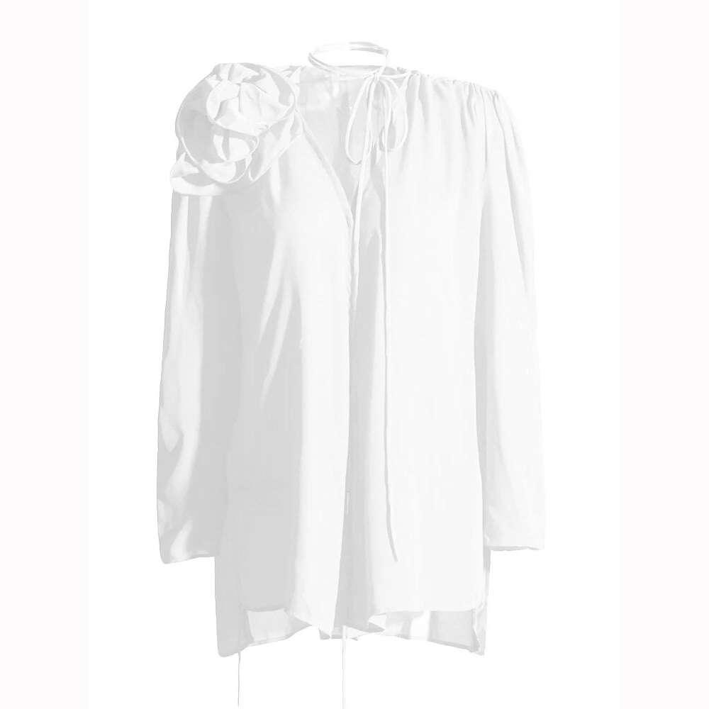 KIMLUD, VGH Patchwork Appliques Loose Shirts For Women V Neck Long Sleeve Irregular Hem Solid Minimalist Blouses Female Summer Clothes, white / S, KIMLUD APPAREL - Womens Clothes