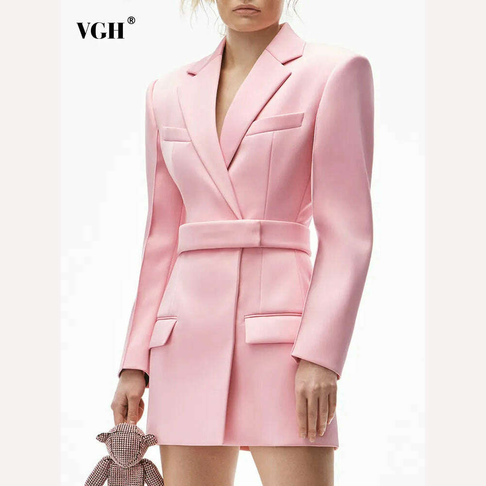 KIMLUD, VGH Pink Korean Fashion Solid Blazer For Women Notched Collar Long Sleeve High Street Blazers Female Spring Fashion Clothing New, KIMLUD Womens Clothes