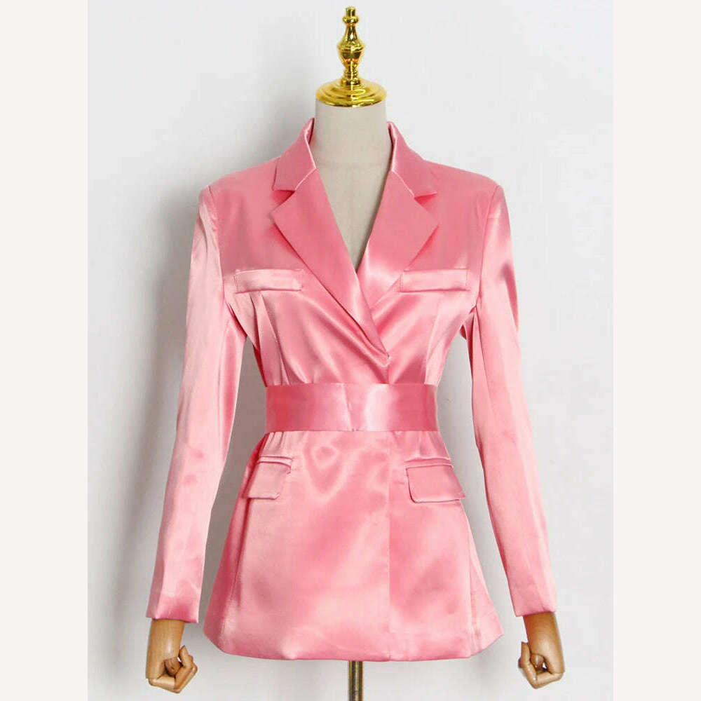 KIMLUD, VGH Pink Korean Fashion Solid Blazer For Women Notched Collar Long Sleeve High Street Blazers Female Spring Fashion Clothing New, Pink / S, KIMLUD APPAREL - Womens Clothes