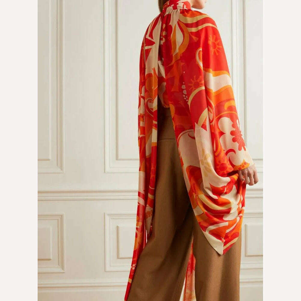 VGH Red Casual Loose Colorblock Patchwork Shirt For Women Stand Collar Long Sleeve Blouse Female Fashion Winter Style 2021 New - KIMLUD