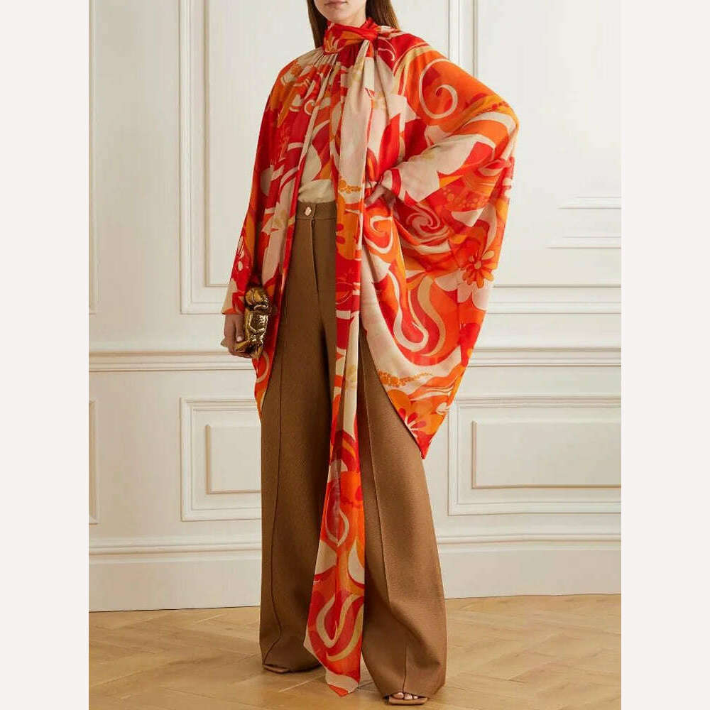 VGH Red Casual Loose Colorblock Patchwork Shirt For Women Stand Collar Long Sleeve Blouse Female Fashion Winter Style 2021 New - KIMLUD