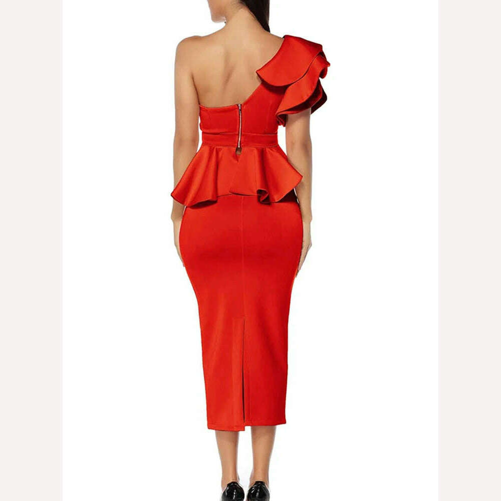 VGH Solid Elegant Two Piece Set For Women Strapless Petal Sleeve Top High Waist Spliced Ruffles Bodycon Skirt Slim Sets Female - KIMLUD