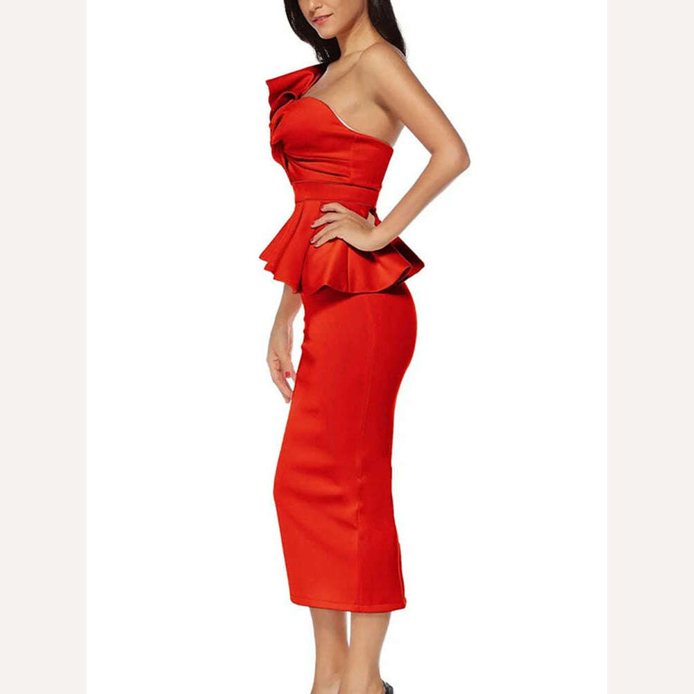 VGH Solid Elegant Two Piece Set For Women Strapless Petal Sleeve Top High Waist Spliced Ruffles Bodycon Skirt Slim Sets Female - KIMLUD