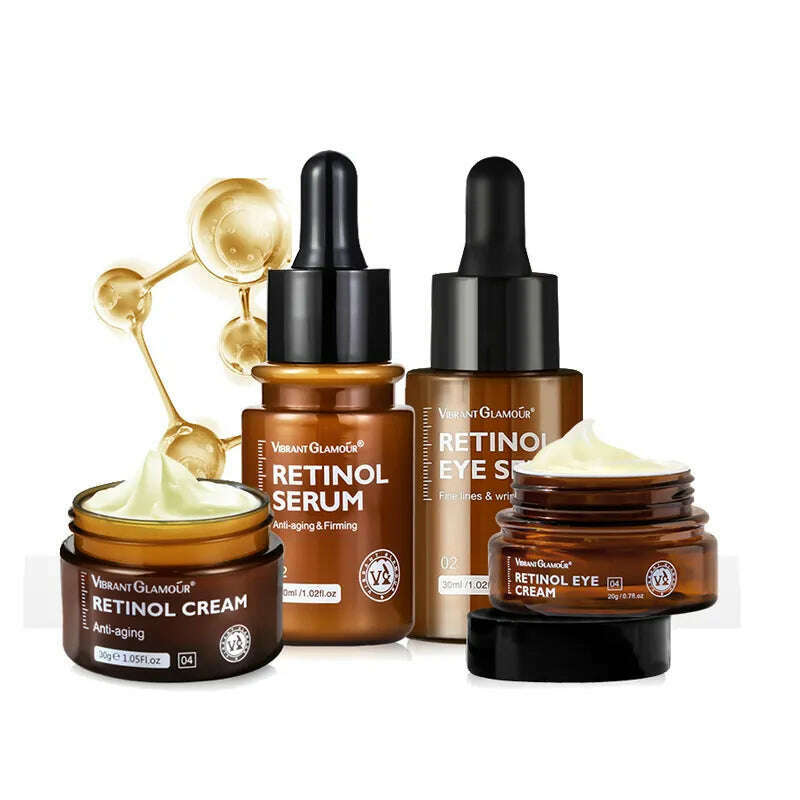 VIBRANT GLAMOUR Retinol Face Eye Cream Serum Firming Lifting Anti-Aging Reduce Wrinkle Fine Lines Facial Skin Care 4PCS/Set - KIMLUD