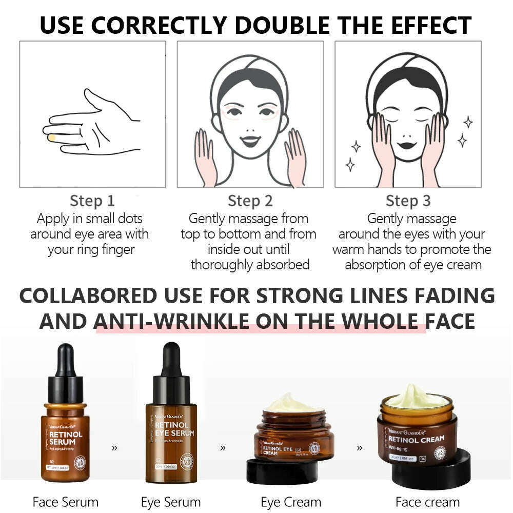 KIMLUD, VIBRANT GLAMOUR Retinol Face Eye Cream Serum Firming Lifting Anti-Aging Reduce Wrinkle Fine Lines Facial Skin Care  4PCS/Set, KIMLUD Womens Clothes