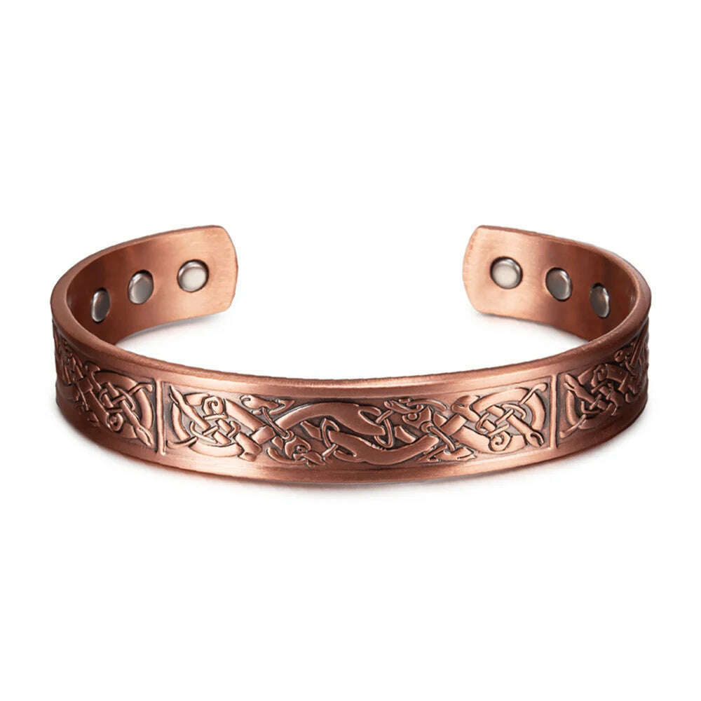 KIMLUD, Viking Pure Copper Bracelet Men Adjustable Cuff Energy Magnetic Bracelet Benefits Wristband Hard Health Man Bracelet Knot Metal, CB066 12.5MM, KIMLUD APPAREL - Womens Clothes