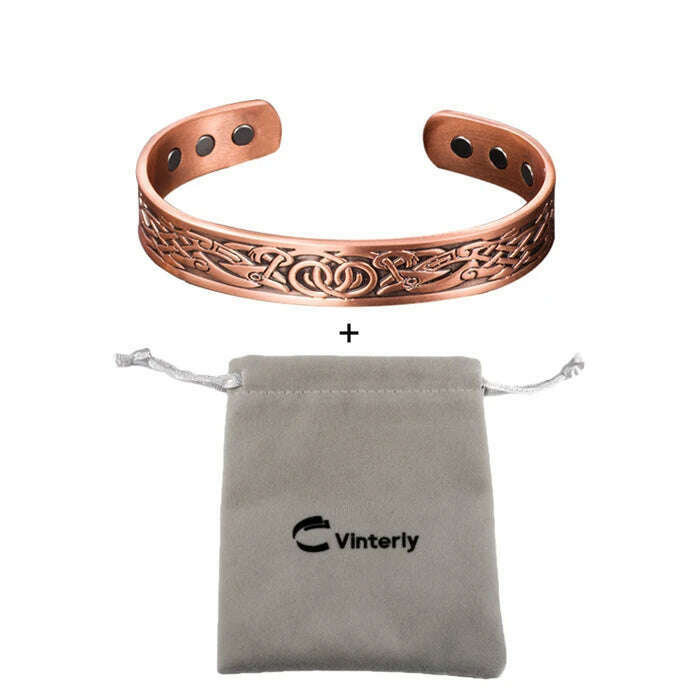 KIMLUD, Viking Pure Copper Bracelet Men Energy Magnetic Adjustable Cuff Bracelet Femme Dragon Viking Wide Bracelets Bangles For Women, with bag / China, KIMLUD APPAREL - Womens Clothes