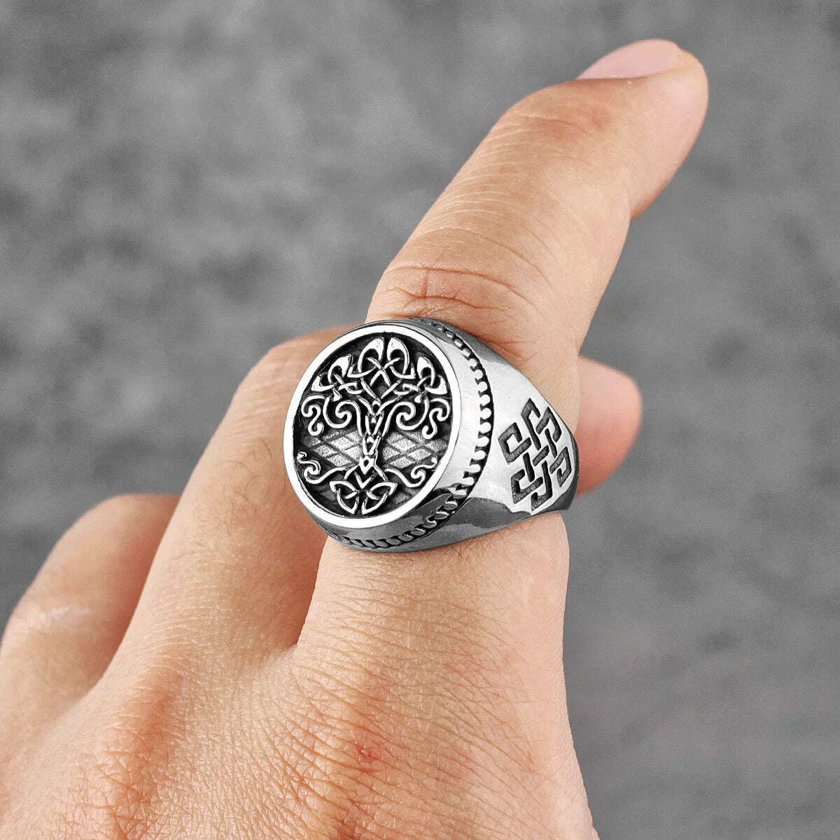 KIMLUD, Viking Tree of Life Celtic Knot Stainless Steel Mens Rings Unique For Male Boyfriend Biker Jewelry Creativity Gift Wholesale, KIMLUD Womens Clothes