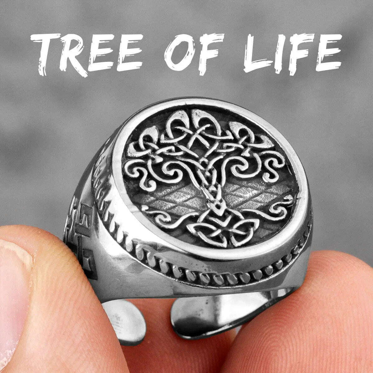 Viking Tree of Life Celtic Knot Stainless Steel Mens Rings Unique For Male Boyfriend Biker Jewelry Creativity Gift Wholesale - KIMLUD