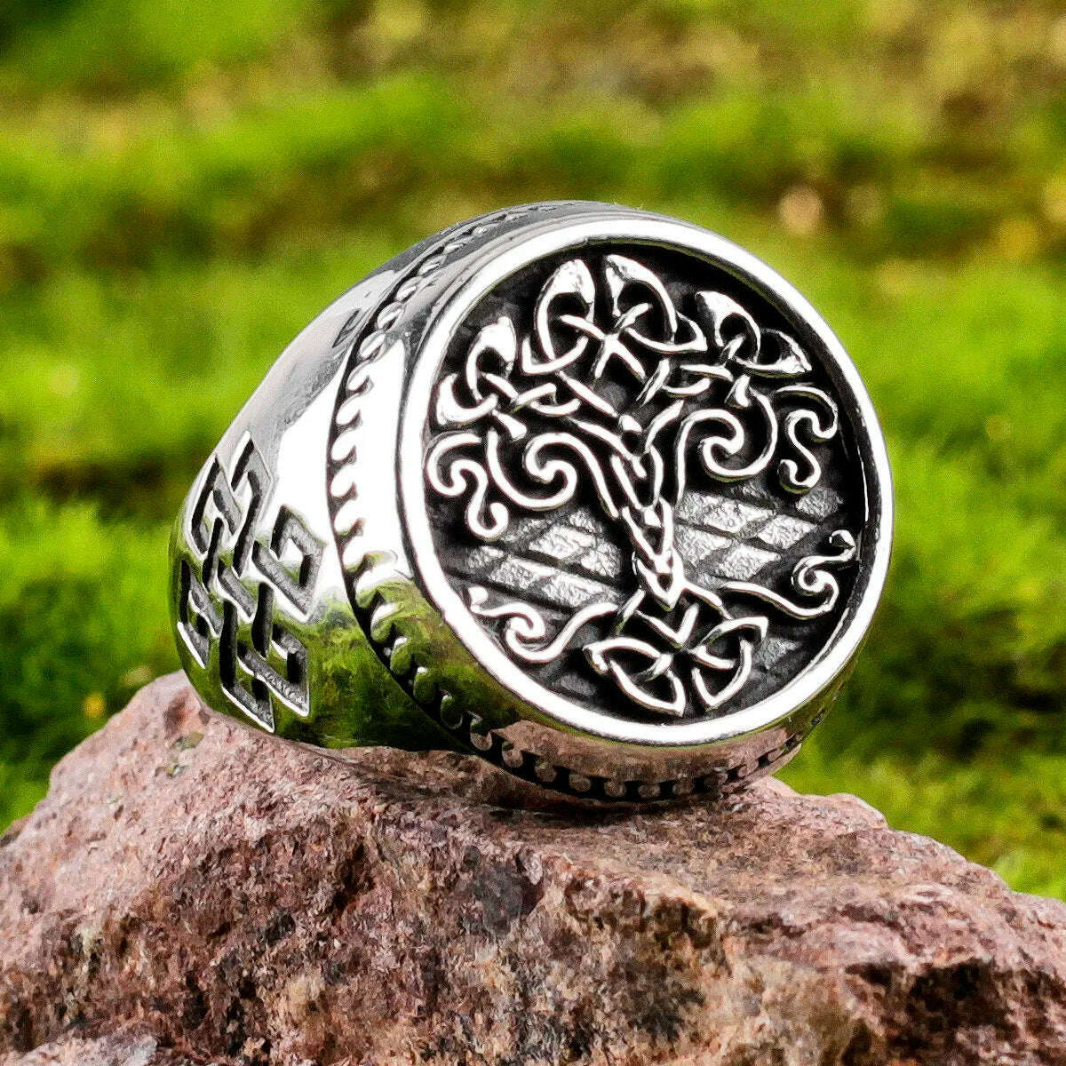 Viking Tree of Life Celtic Knot Stainless Steel Mens Rings Unique For Male Boyfriend Biker Jewelry Creativity Gift Wholesale - KIMLUD