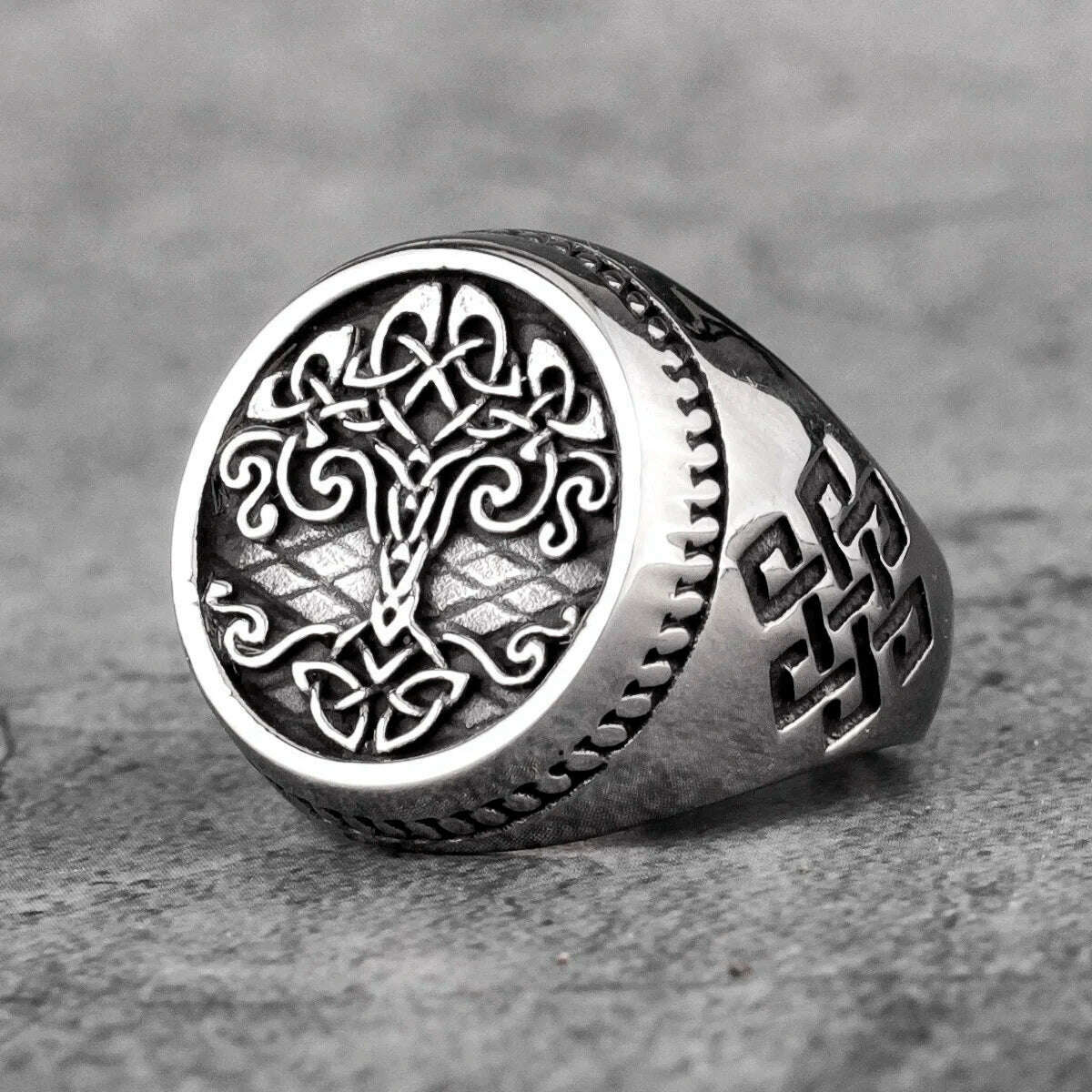 Viking Tree of Life Celtic Knot Stainless Steel Mens Rings Unique For Male Boyfriend Biker Jewelry Creativity Gift Wholesale - KIMLUD