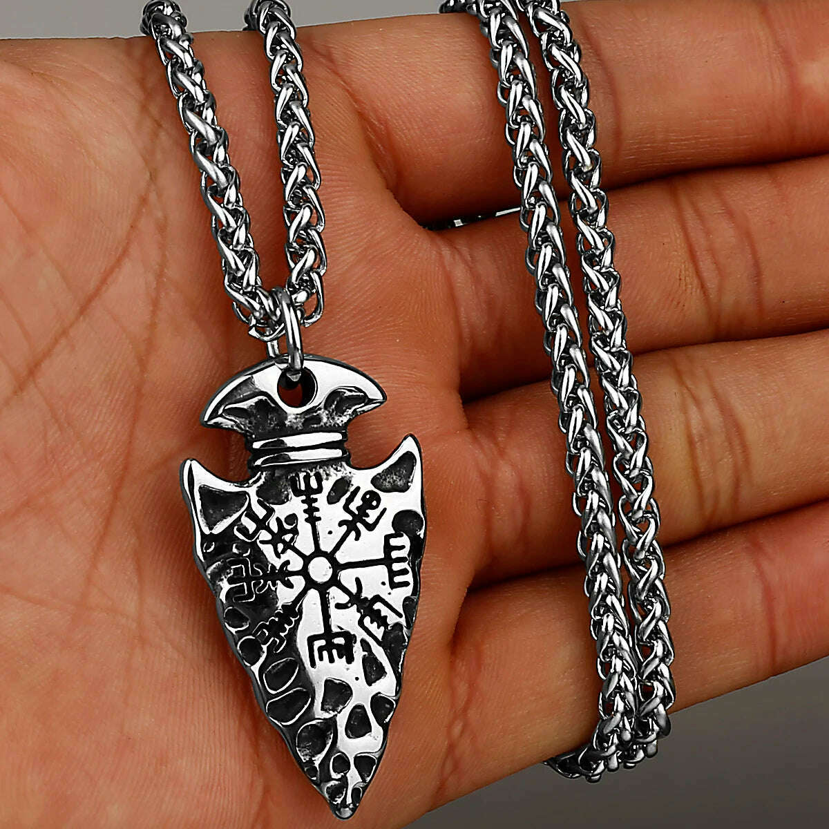 KIMLUD, Viking Vintage Spear Compass Necklace Viking Rune Men Amulet Pathfinder Vegvisir Stainless Steel Pendant Necklace Jewelry Gift, Pendant and chain 1, KIMLUD APPAREL - Womens Clothes