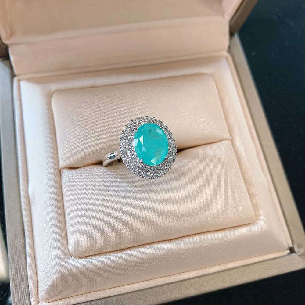 KIMLUD, Vintage 100% Solid 925 Sterling Silver Paraiba Tourmaline Gesmtone Pendant/Necklace/Earrings/Ring Fine Jewelry Set for Women, Ring / 45cm / resizable, KIMLUD APPAREL - Womens Clothes