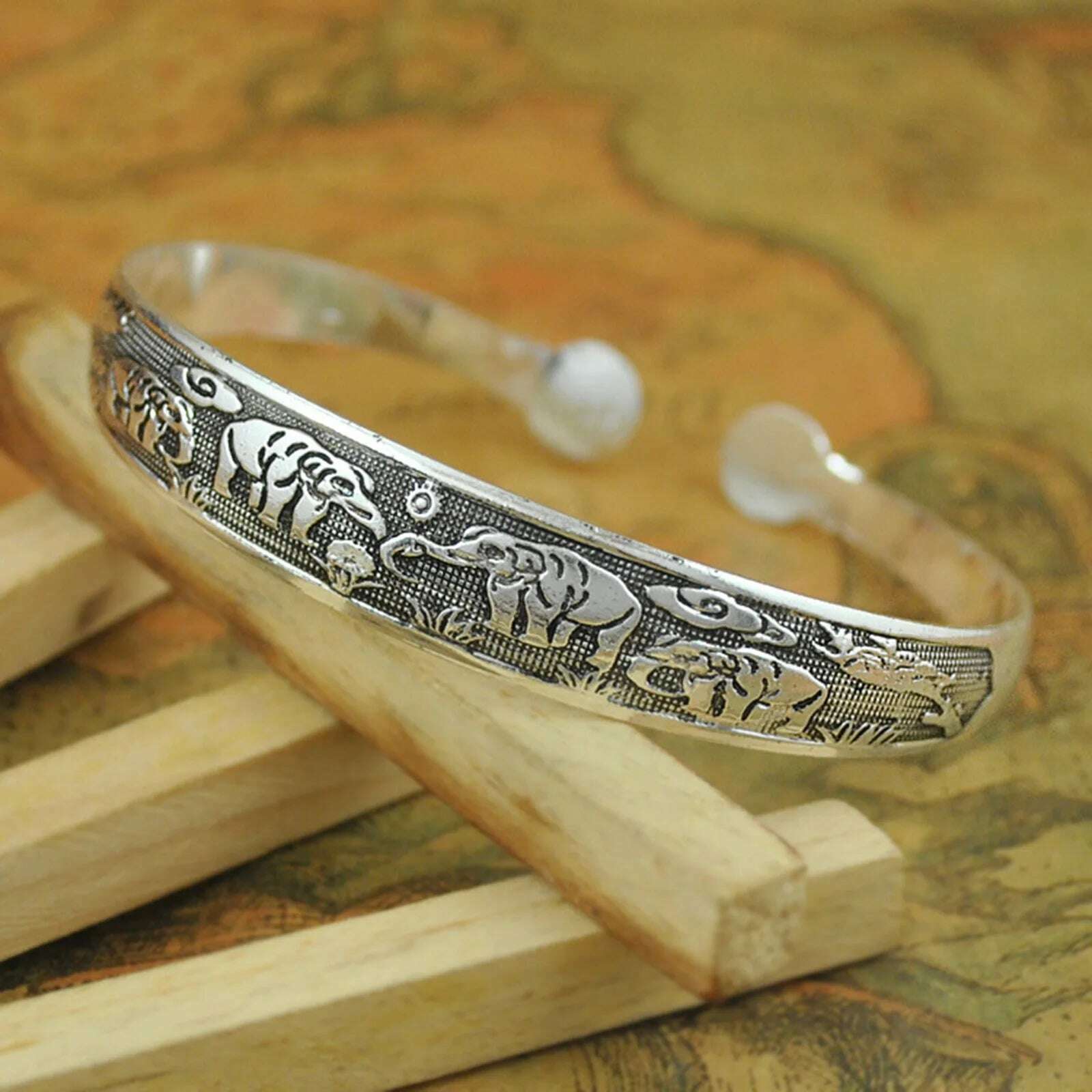 KIMLUD, Vintage Antique Silver Color Animal Snake Flower Pattern Bangles For Women Bohemian Open Metal Bracelets Party Jewelry Gifts, KIMLUD Womens Clothes