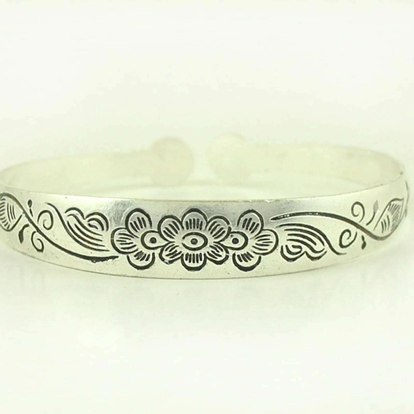 KIMLUD, Vintage Antique Silver Color Animal Snake Flower Pattern Bangles For Women Bohemian Open Metal Bracelets Party Jewelry Gifts, KIMLUD Womens Clothes