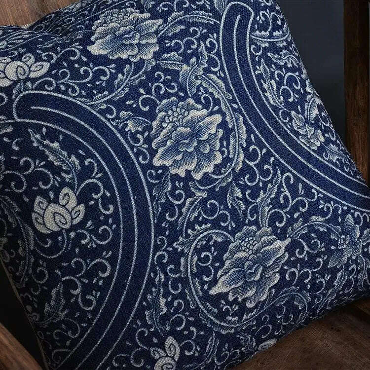 KIMLUD, Vintage Blue White Porcelain Pillow Cover Home Decor Pillow Cushion Cover Floral Linen Pillow Case Sofa Cushions, KIMLUD Womens Clothes