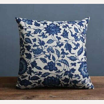 KIMLUD, Vintage Blue White Porcelain Pillow Cover Home Decor Pillow Cushion Cover Floral Linen Pillow Case Sofa Cushions, C (45x45cm), KIMLUD Womens Clothes