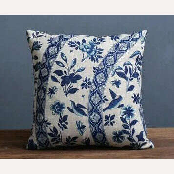 KIMLUD, Vintage Blue White Porcelain Pillow Cover Home Decor Pillow Cushion Cover Floral Linen Pillow Case Sofa Cushions, B (45x45cm), KIMLUD Womens Clothes