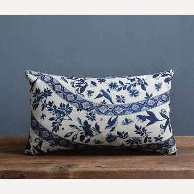 KIMLUD, Vintage Blue White Porcelain Pillow Cover Home Decor Pillow Cushion Cover Floral Linen Pillow Case Sofa Cushions, F (30x50cm), KIMLUD Womens Clothes